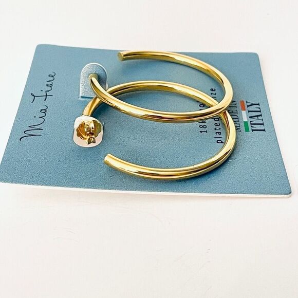 NWT Gorgeous Mia Fiore 18”D Hoops 18kt Gold Pleated Bronze Hoop earrings - Picture 8 of 12